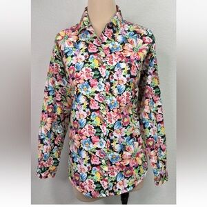Vintage 80's GAP Vibrant Floral Button Front Cotton Long Sleeve Shirt S